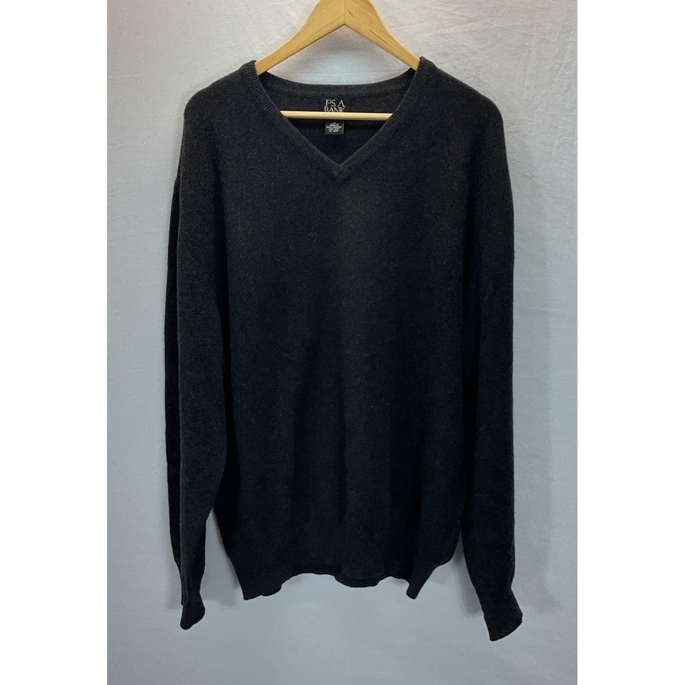 Jos A Bank Sweater‎ Mens XL Gray 100% Cashmere V Neck Pullover Soft Knit